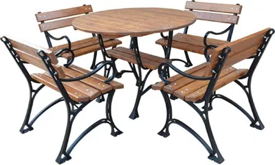 Produktbild von Casa Padrino Jugendstil Gartenmöbel Set Braun / Schwarz - 1 Gartentisch & 4 Gartenstühle mit Armlehnen - Garten Terrassen Gastronomie Möbel Massivholz
