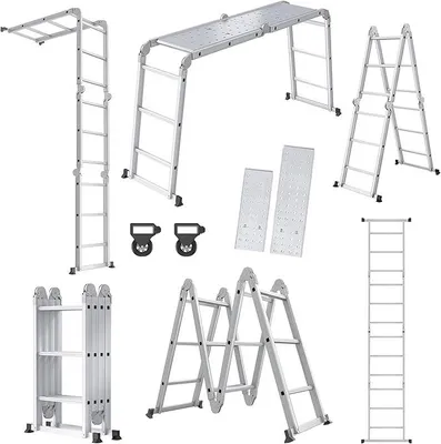 Produktbild von 6 in 1 Leiter Mehrzweckleiter Alu Gelenkleiter Klappleiter Steigleiter 340cm Multifunktionsleiter Aluleiter Kombileiter mit Plattformbis 150KG belastbar 4x3 Stufen Silber