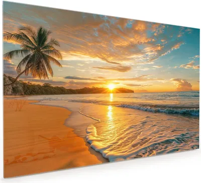 Produktbild von Küchenrückwand Spritzschutz Glas mit Motiv Sonnenuntergang Strand 40 x 40 cm