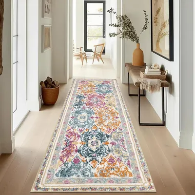 Obrázek produktu pro Podlahová krytina, rozměry 50 x 150 cm, protiskluzová, vintage styl, vhodná do vstupní haly, lze prát v pračce