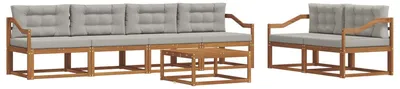 Produktbild von vidaXL Outdoor-Sofagarnitur 7 pcs Natürlich und Hellgrau