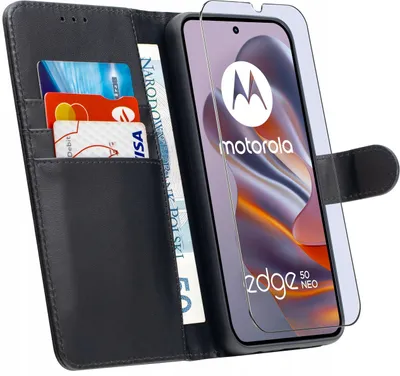 Imagen del producto de Funda para Motorola EDGE 50 Neo | Tipo cartera de cuero, con protección de vidrio