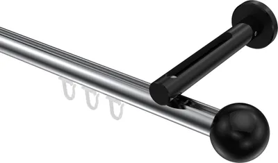 Produktbild von Interdeco Innenlaufstange / Gardinenstange mit Innenlauf Chrom / Schwarz, Typ Siteno Luino (Kugel), 20 mm Ø 1-läufig, 360 cm