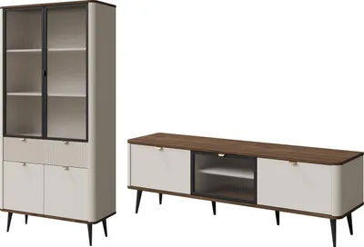 Produktbild von Wohnzimmer-Set Marly Wohnwand-Set Vitrine Lowboard Farbe wählbar,Kaschmir / Walnuss