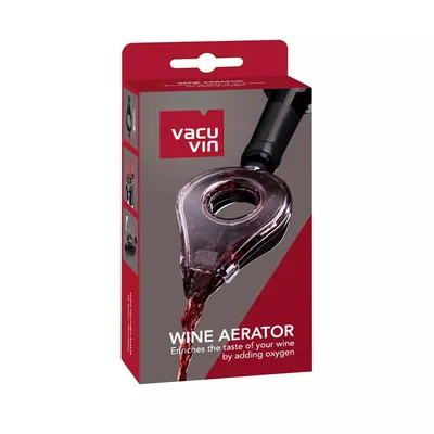 The image shows the packaging of a wine aerator.