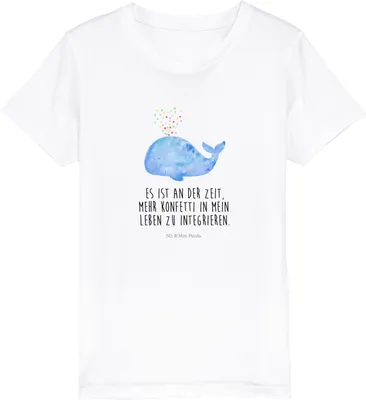 Produktbild von Mr. & Mrs. Panda Kleinkinder T-Shirt Wal Konfetti 9-11 Jahre (134/146) - Weiß - Geschenk, Kinder-T-Shirt, Kurzarm Kinder, Kindershirt, Abnehmen, Diät, Trennung, Meer
