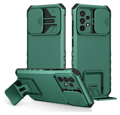 Immagine prodotto di Custodia per Samsung Galaxy A52S 5G / A52 5G / A52 4G a doppio strato robusta, protezione militare con kickstand e protezione fotocamera scorrevole verde