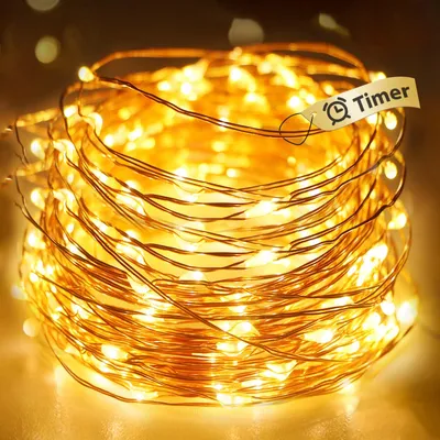 LED-Lichtschnur, 5 m, batteriebetrieben, 50 LEDs, Timer, wasserdicht