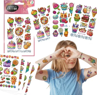 Produktbild von Süße Träume Temporäres Tattoo Set Süßigkeiten Früchte Abwaschbare Tattoos