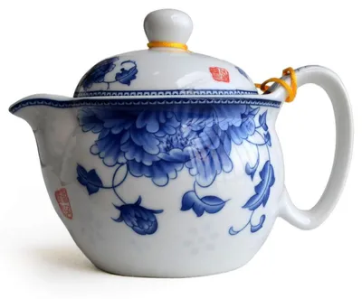 Immagine prodotto di Teiera in porcellana, capacità 350 ml, con infusore, decorata con motivi floreali blu e bianchi