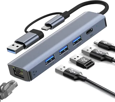 Obrázok produktu pre Adaptér USB Type-C na Ethernet, gigabitový RJ45 LAN s rýchlosťou 1000 Mbit/s, s 3 portami USB 3.0