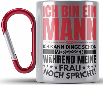 Produktbild von Trendation - Ich Bin Ein Mann Kann Dinge Vergessen Lustige Edelstahl Tasse Karabiner Geschenk Ehemann Jahrestag Spruch (Rot)
