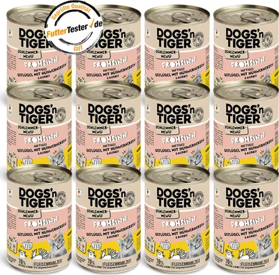 Produktbild von Dogs’n Tiger Adult, Katzenfutter, Frohsinn, Katzen Nassfutter, Getreidefrei, Geflügel & Kürbis, 12x400g