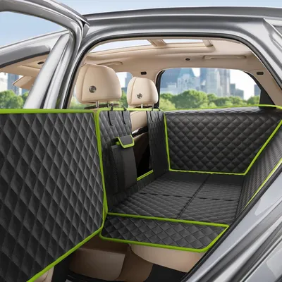 Productafbeelding van Hondenbed voor de achterbank van de auto, 136x60 cm, met een stevige onderkant, waterdicht, krasbestendig, geschikt voor een gewicht tot 150 kg, zwart met groene rand