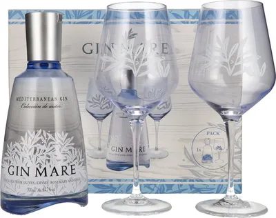 Produktbild von Gin Mare Mediterranean Gin 42,7% Vol. 0,7l in Geschenkbox mit 2 Gläsern
