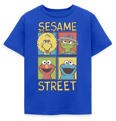 Produktbild von Spreadshirt Sesamstraße Bibo, Oscar, Elmo, Krümelmonster Kinder T-Shirt, 98/104 (3-4 Jahre), Royalblau