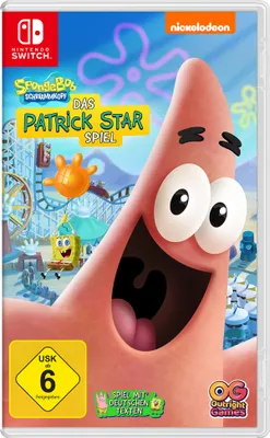 The image shows the game box for 'Das Patrick Star Spiel' for Nintendo Switch, featuring Patrick Star prominently.