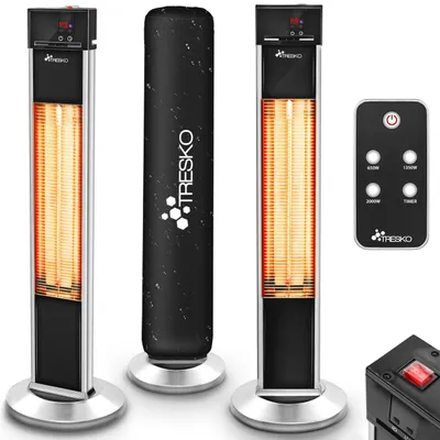 Productafbeelding van Staande terrasverwarmer - 2000 W warmtestraler met afstandsbediening en timer - Zilverkleurig