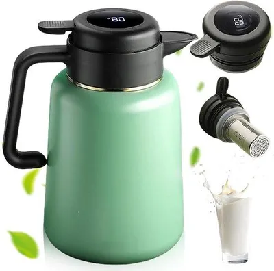 Obrázok produktu pre Termoska 1,8 l z nerezovej ocele s izoláciou, zelená, s sitkom na čaj a ukazovateľom teploty