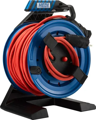 Produktbild von HEDI Vollkunststoff-Gerätekabeltrommel Generation 7 Companion (Kabeltrommel-ø 250 mm, 25 m Neopren-Gummi Leitung in rot, 1,5 m Anschlussleitung mit Schuko-Stecker) G7A25NTF010