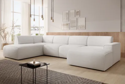 Image de AX LIVING Canapé XXL en forme de U Didim blanc 378cm de large, moderne & généreux G