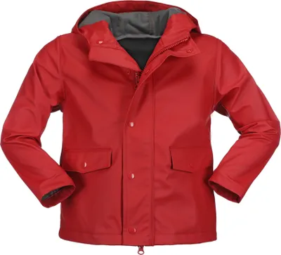Produktbild von FRIESEN Friesennerz Kinder Friesennerz "Schule oder Watt?" - Regenjacke Outdoorjacke für Mädchen und Jungen in Kirschrot Größe 86-92