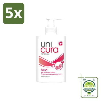 Image de 5 flacons de savon liquide antibactérien doux Unicura, 250 ml chacun, lot économique