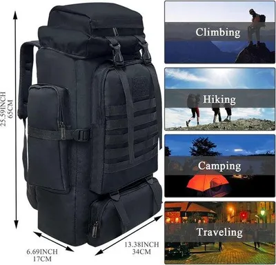 Produktbild von 80-Liter-Rucksack für Camping und Wandern, wasserdichter, leichter Molle-Rucksack für Damen und Herren, ideal für Outdoor-Reisen und Tagesausflüge