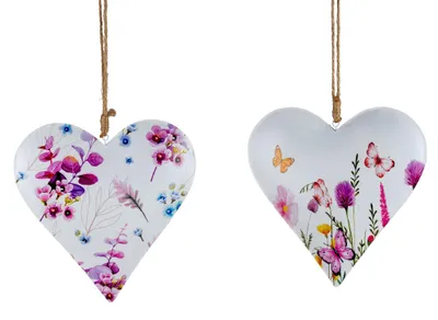 Produktbild von 2er Set Dekohänger Herzen WILDBLUMEN D. 15cm weiß bunt Metall Formano WA