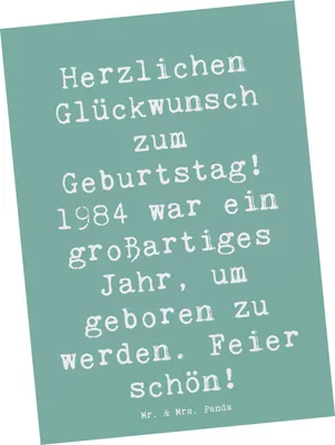 Produktbild von Mr. & Mrs. Panda Ansichtskarte Spruch 1984 Geburtstag - Meeresbrise - Geschenk, Geburtstagskind, Kunstkarten, Postkarten, besondere Tag, Postkarte, Happy Birthday, Alter