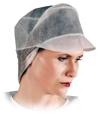 Polypropylen-Mütze mit Schirm, Weiß, einfarbig, 100 Stück
