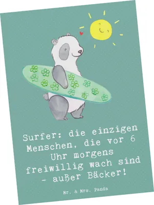 Produktbild von Mr. & Mrs. Panda Grußkarte Surfen Frühaufsteher - Meeresbrise - Geschenk, Sportler Geschenke, Wellenreiten, Surfer, Wellen, Ansichtskarten, Postkarten, Strand, Sportart