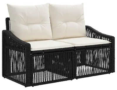 Immagine prodotto di vidaXL Divano da giardino a 2 posti, nero, in polyrattan