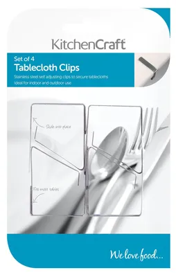 Produktbild von KitchenCraft Tischdeckenklammern, Satz von 4 selbstjustierenden Tischdeckenklammern aus Edelstahl für drinnen, draußen und Restaurants, 5 x 4cm, 1 Pac