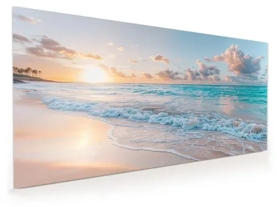Produktbild von Küchenrückwand Spritzschutz Glas mit Motiv Sonnenaufgang Strand 40 x 40 cm