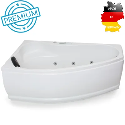Produktbild von Basera PREMIUM Indoor Eck-Whirlpool Badewanne Formentera Links 160 x 90 cm mit 17 Massagedüsen, Heizung, Ozongenerator, Bodenansaugung, LED-Ambiente, Touchpanel, Bluetooth, Radio