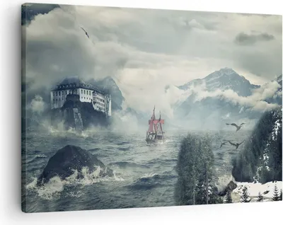 Produktbild von Bild auf Leinwand - Leinwandbild - Einteilig - Sturm Berge Segelschiff - 70x50cm - Wand Bild - Wanddeko - Wandbilder - Leinwanddruck - Bilder - Wanddekoration - Leinwand bilder - AA70x50-4208