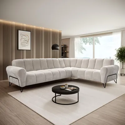 Produktbild von Beautysofa Ecksofa 295 cm, Moderne Couch, Sofa mit Schwarzen Metallbeinen - Seitenausführung: links, Polsterecke, VOLARE L - Form Creme Storm 02