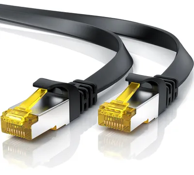 Produktbild von 30m CAT 7 Netzwerkkabel Flach, Ethernet Kabel, Gigabit Lan 10 Gbit s, Patchkabel, Flachbandkabel, Verlegekabel, Cat.7 Rohkabel U FTP PIMF Schirmung mit RJ 45 Stecker, Switch Router Modem, Schwarz