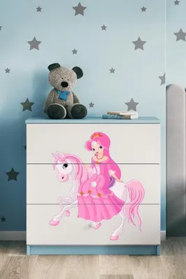 Produktbild von Kinderkommode mit Schubladen Prinzessin zu Pferd in der Farbe Blau Babydreams