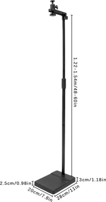 Immagine prodotto di Supporto per proiettore - Supporto da pavimento - Regolabile in altezza 122–154 cm - Rotazione 360° - Inclinazione 90° - Portata 4 kg - Vite 6,35 mm - Base in cemento - Nero