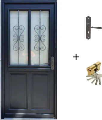 Image de Porte d'entree Bois vitree, Sobra (Sophia), H215 x L90 p.Gauche + Poignee Et Barillet (ref 010403FP)