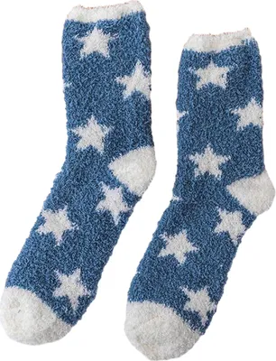 Produktbild von 1 Paar Damen-Wintersocken, Kontrastfarbe, Sternendruck, Korallenvlies, weich, atmungsaktiv, Mittelrohr, hohe Elastizität, warm, rutschfest, geruchsneutral