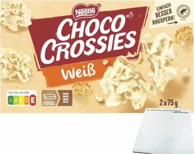Produktbild von Nestlé Choco Crossies Weisse Schokolade (150g Packung) + usy Block