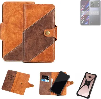 Produktbild von K-S-Trade Handyhülle Schutzhülle Bookstyle Case Wallet-Case kompatibel mit POCO X5 5G Cover Klapphülle Kantenschutz Smartphone dunkelbraun braun 1x