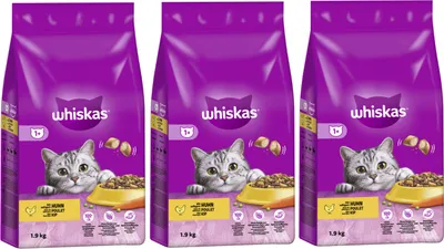 Produktbild von WHISKAS® Beutel Trocken Adult 1+ mit Huhn 3 x 1,9kg