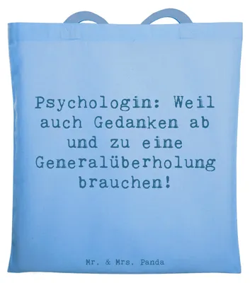 Produktbild von Mr. & Mrs. Panda Tote Bag Spruch Psychologin Gedanken - Sky Blue - Geschenk, Berufsbezeichnung, Laptoptasche, umhängebeutel, Generalüberholung, Jutebeutel, Einkaufstasche