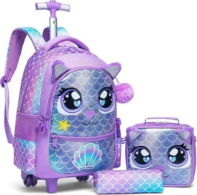 Productafbeelding van Kinderrugzak met wielen voor meisjes, schooltrolley, kinderkoffer, Paars-0122-dayanjing, 17"