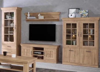 Produktbild von Wohnwand Anbauwand Schrankwand TV-Wand Mediawand Wohnzimmerwand "Kalamaria I" Waterford Eiche