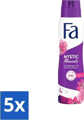 Obrázok produktu pre Fa - Dezodorant v spreji - Mystic Moments - vôňa mučenky - 48-hodinová ochrana - 150 ml - hodnotné balenie - 5 kusov